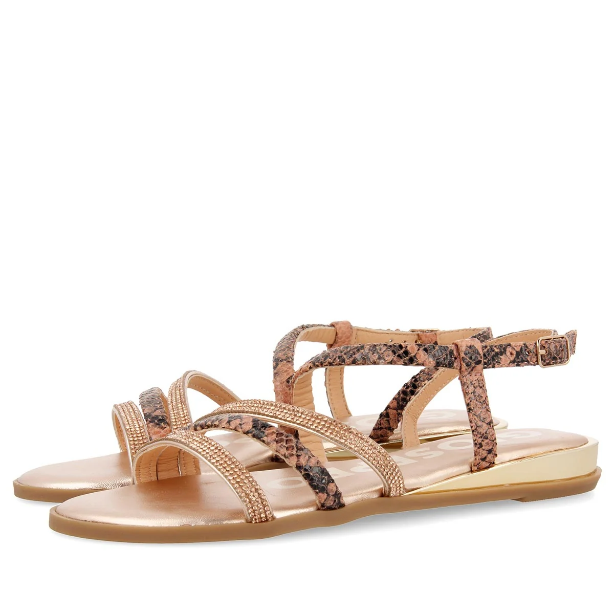 Sandalias de tiras finas en oro rosado y print de serpiente para mujer FRISCO - Image 3