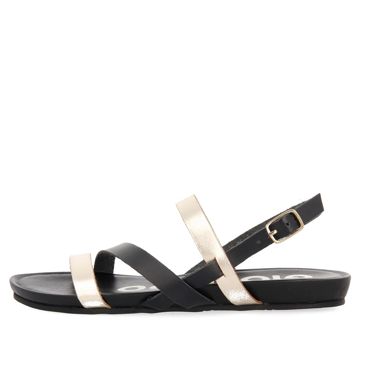Sandalias de tiras finas negras y doradas para mujer ROSENDALE - Image 2