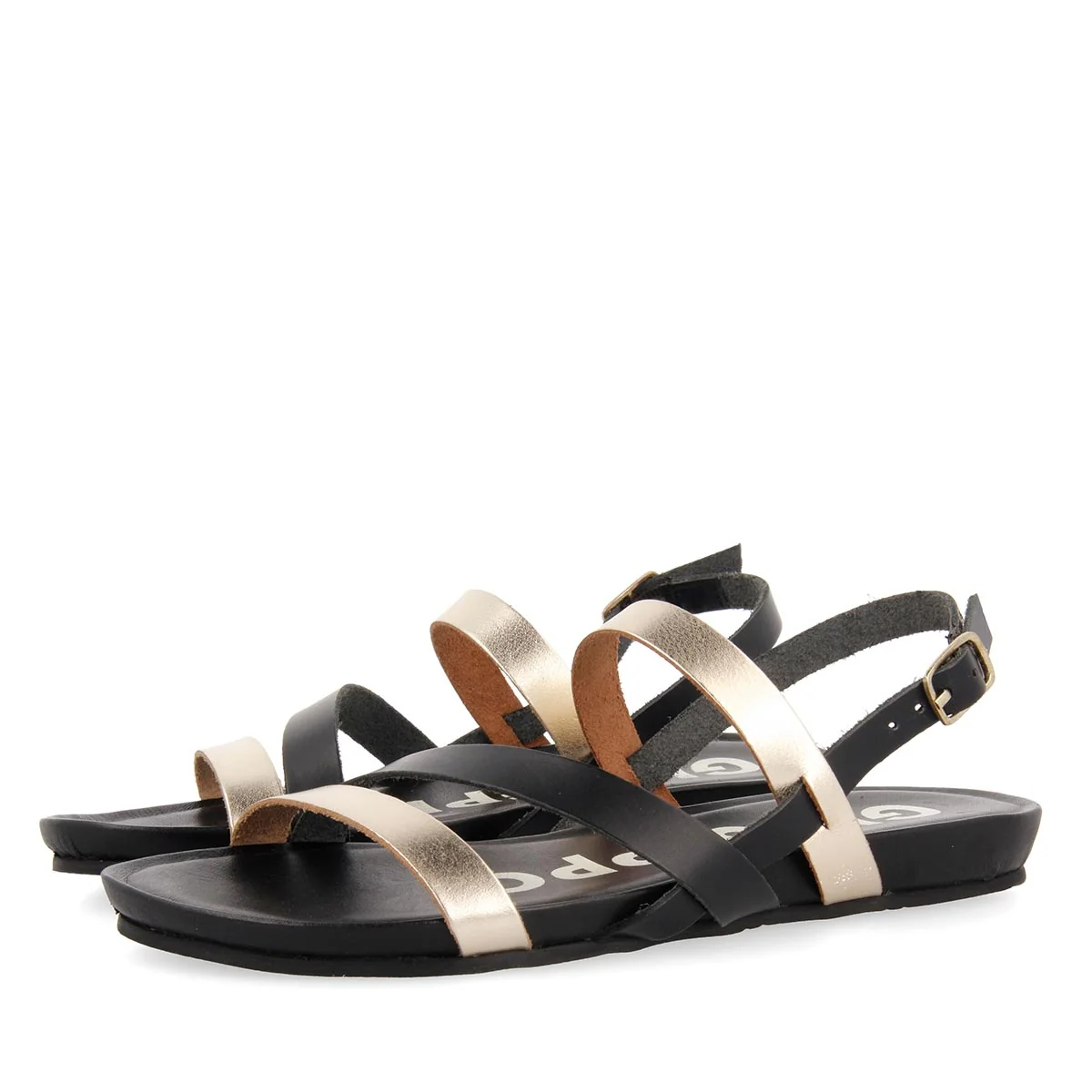 Sandalias de tiras finas negras y doradas para mujer ROSENDALE - Image 3