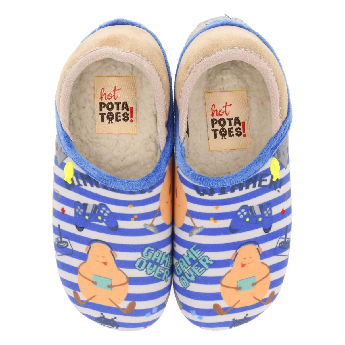 Children’s house slippers blue striped with Allerod potato print