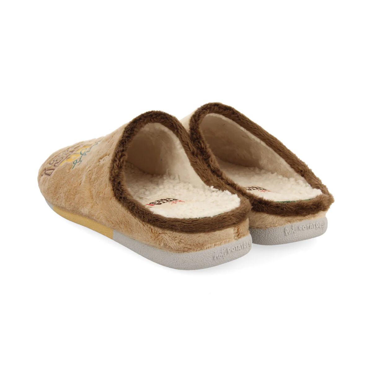 BEIGE FUR SLIPPERS WITH PATATILLA PRINT AND MESSAGE GOLSPIE - Image 4