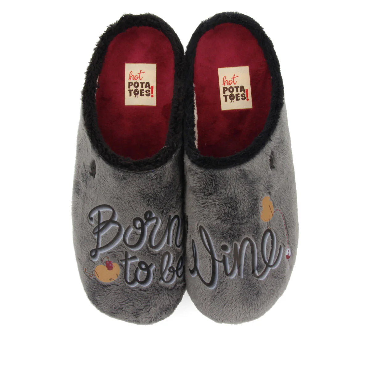 GRAY FUR SLIPPERS WITH MESSAGE HARDEGG