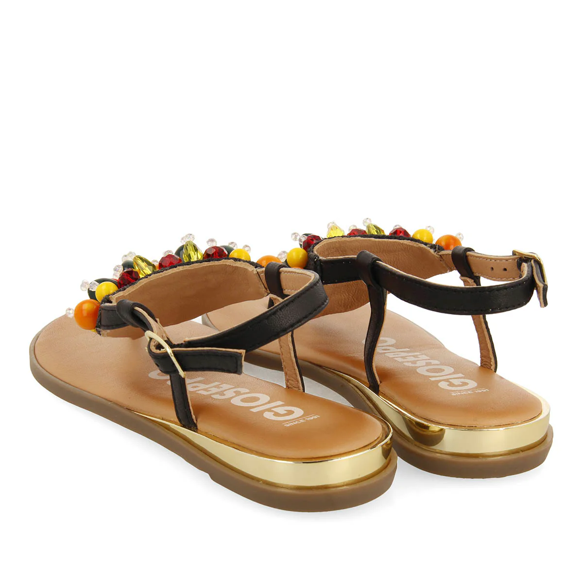 BLACK LEATHER SANDALS WITH MULTICOLOR EMBELLISHMENTS FOR WOMEN LEUCATE - Image 3