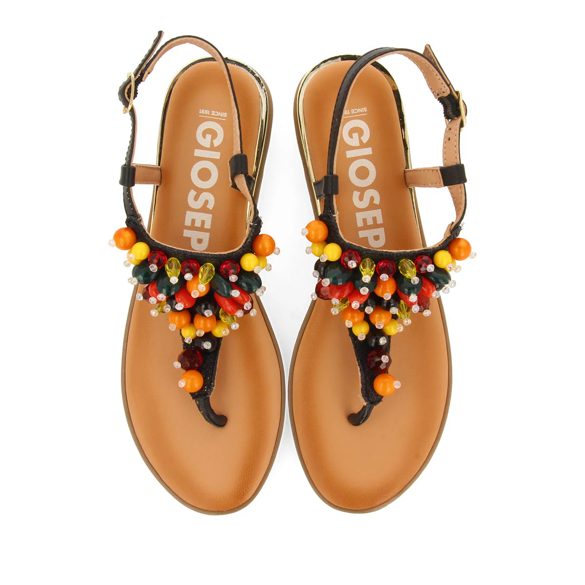 BLACK LEATHER SANDALS WITH MULTICOLOR EMBELLISHMENTS FOR WOMEN LEUCATE - Image 4