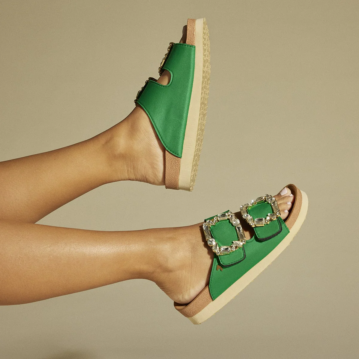 ADERKLAA WOMEN'S GREEN BIO STYLE SANDALS WITH JEWEL EMBELLISHMENT - Image 5