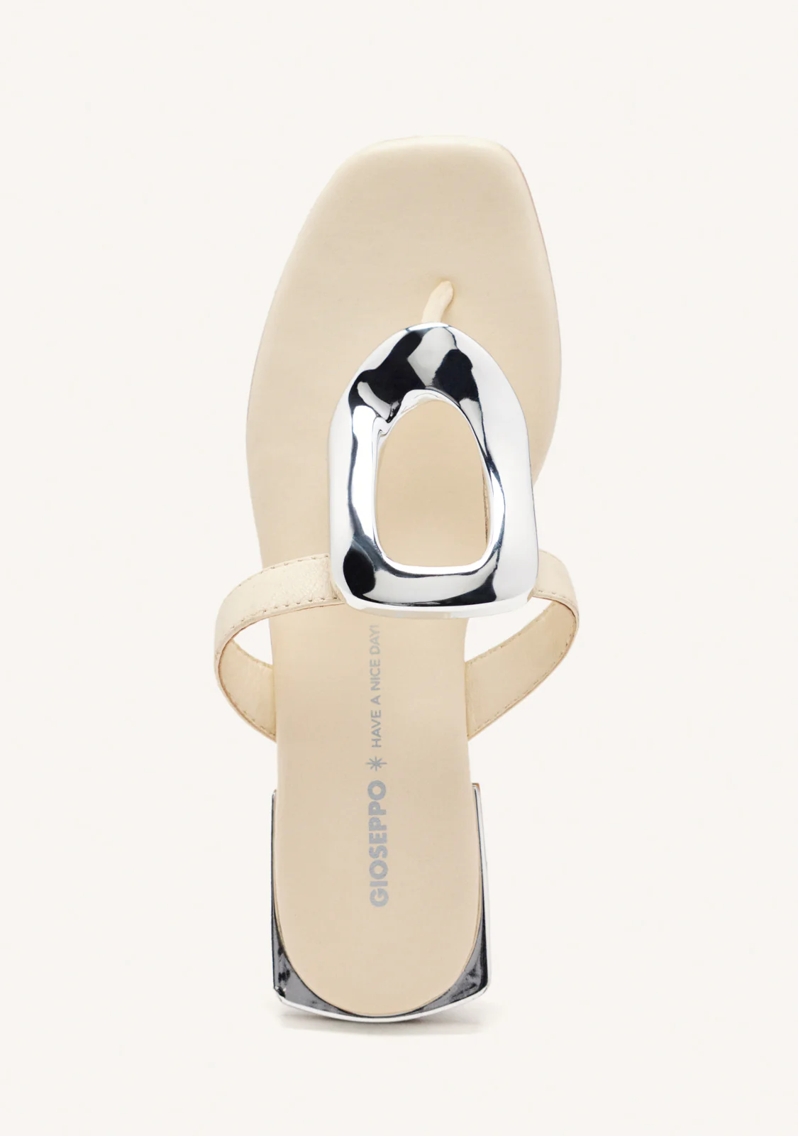 OFF WHITE LEATHER SANDALS WITH METALLIC TRIM FOR WOMEN VENDRES - Image 3