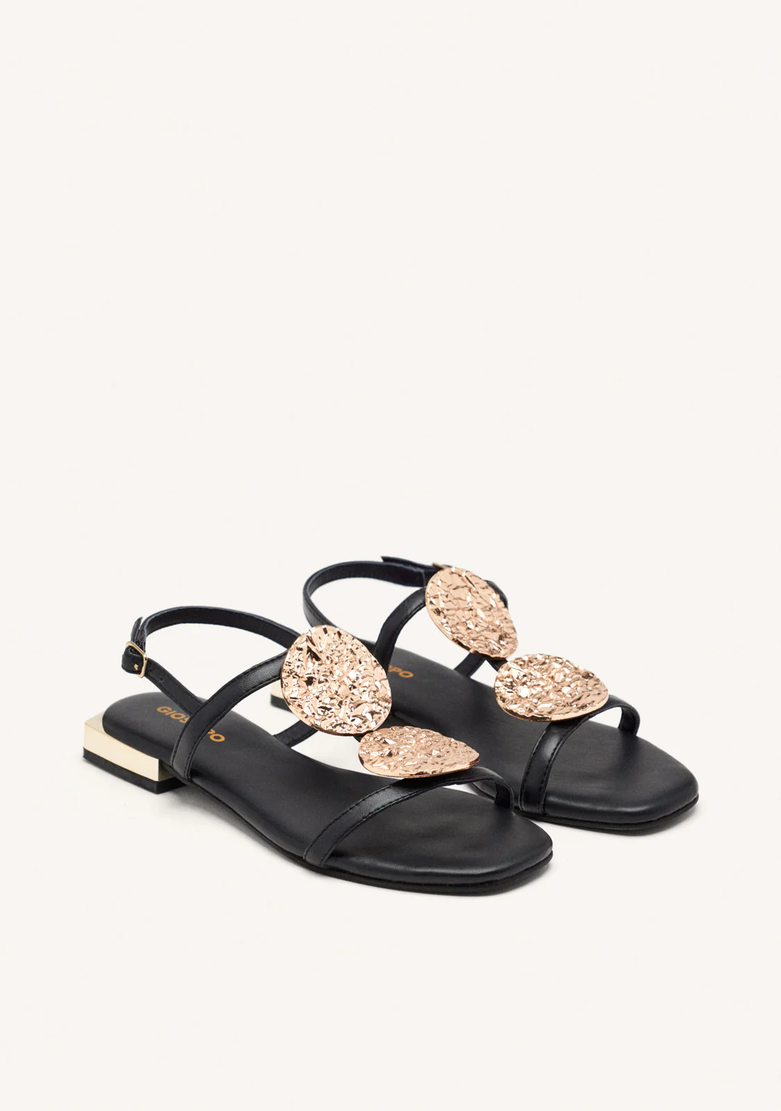 BLACK LEATHER SANDALS WITH METALLIC TRIM FOR WOMEN TROFA - Image 2