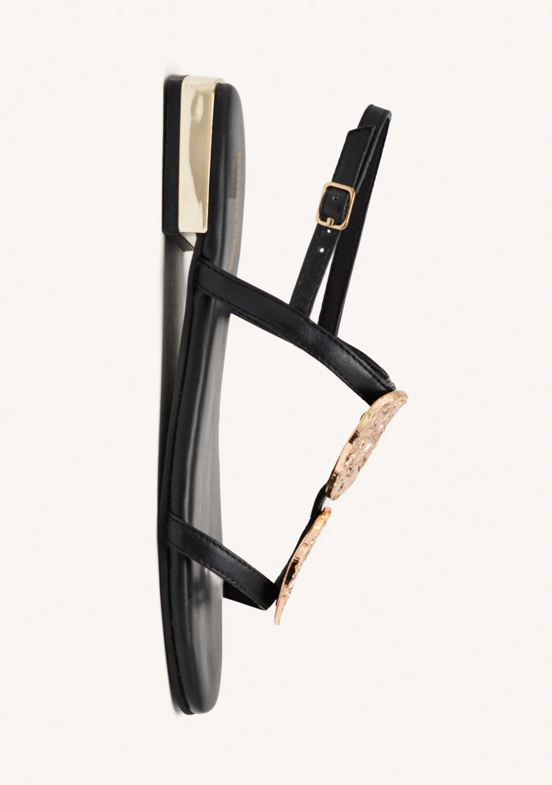 BLACK LEATHER SANDALS WITH METALLIC TRIM FOR WOMEN TROFA - Image 4