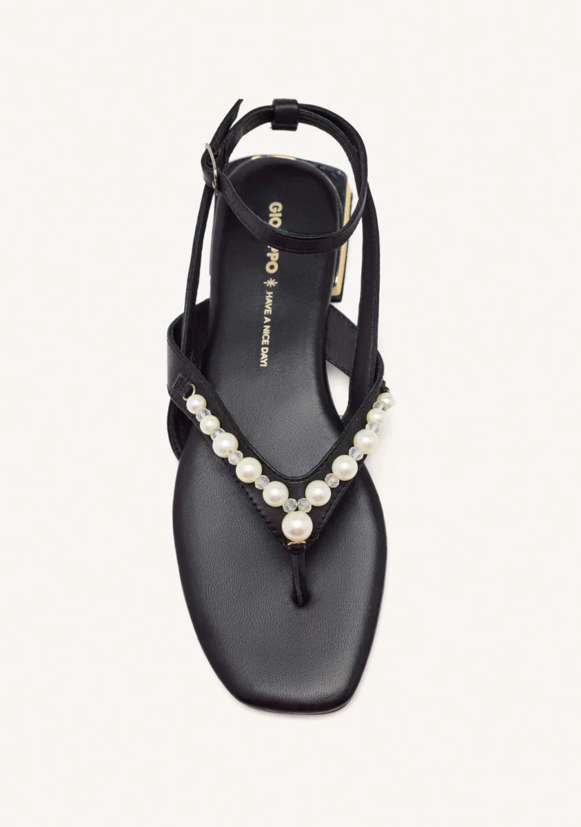 BLACK LEATHER SANDALS WITH PEARLS FOR WOMEN SUMPTER - Image 2