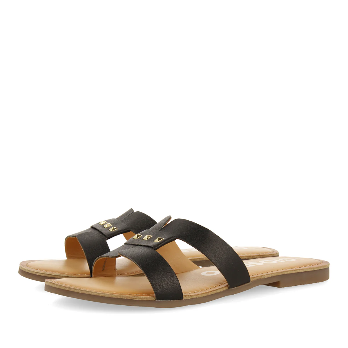 WOMEN'S BLACK SLIDE LEATHER SANDALS - Image 2