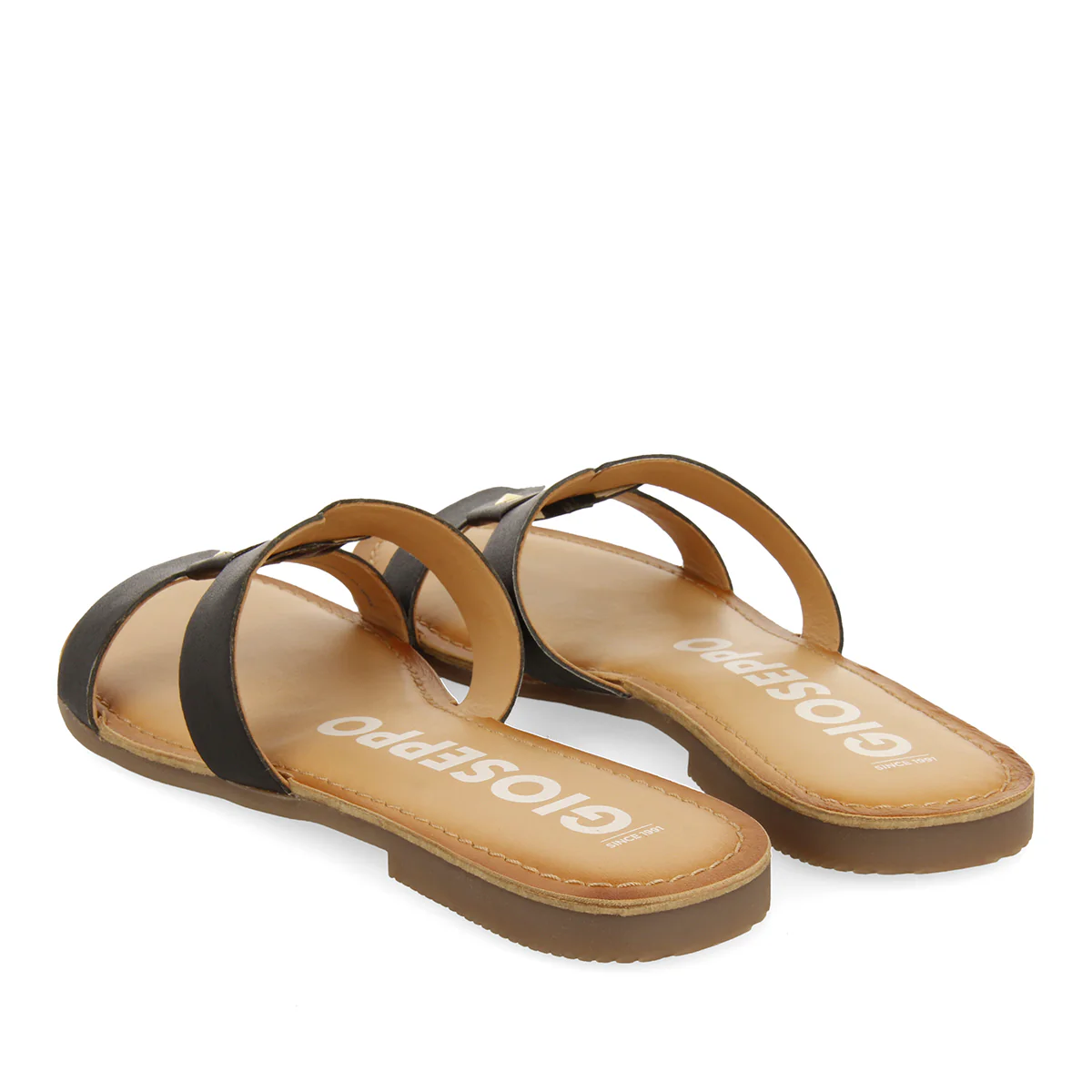 WOMEN'S BLACK SLIDE LEATHER SANDALS - Image 3