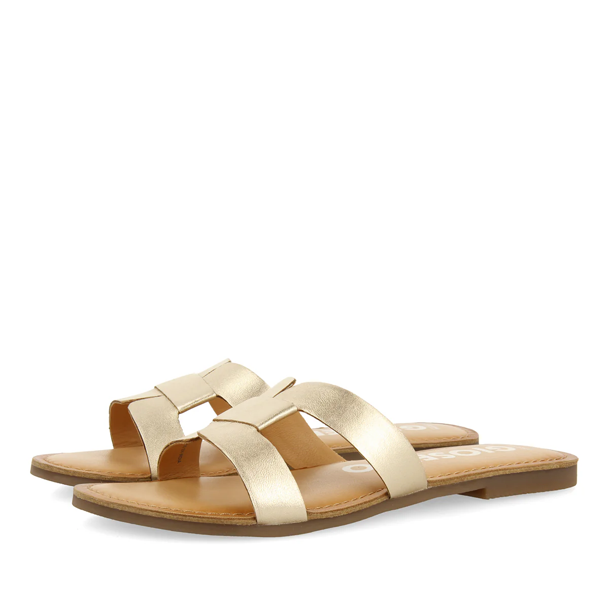 WOMEN'S GOLD LEATHER SLIDE SANDALS - Image 2