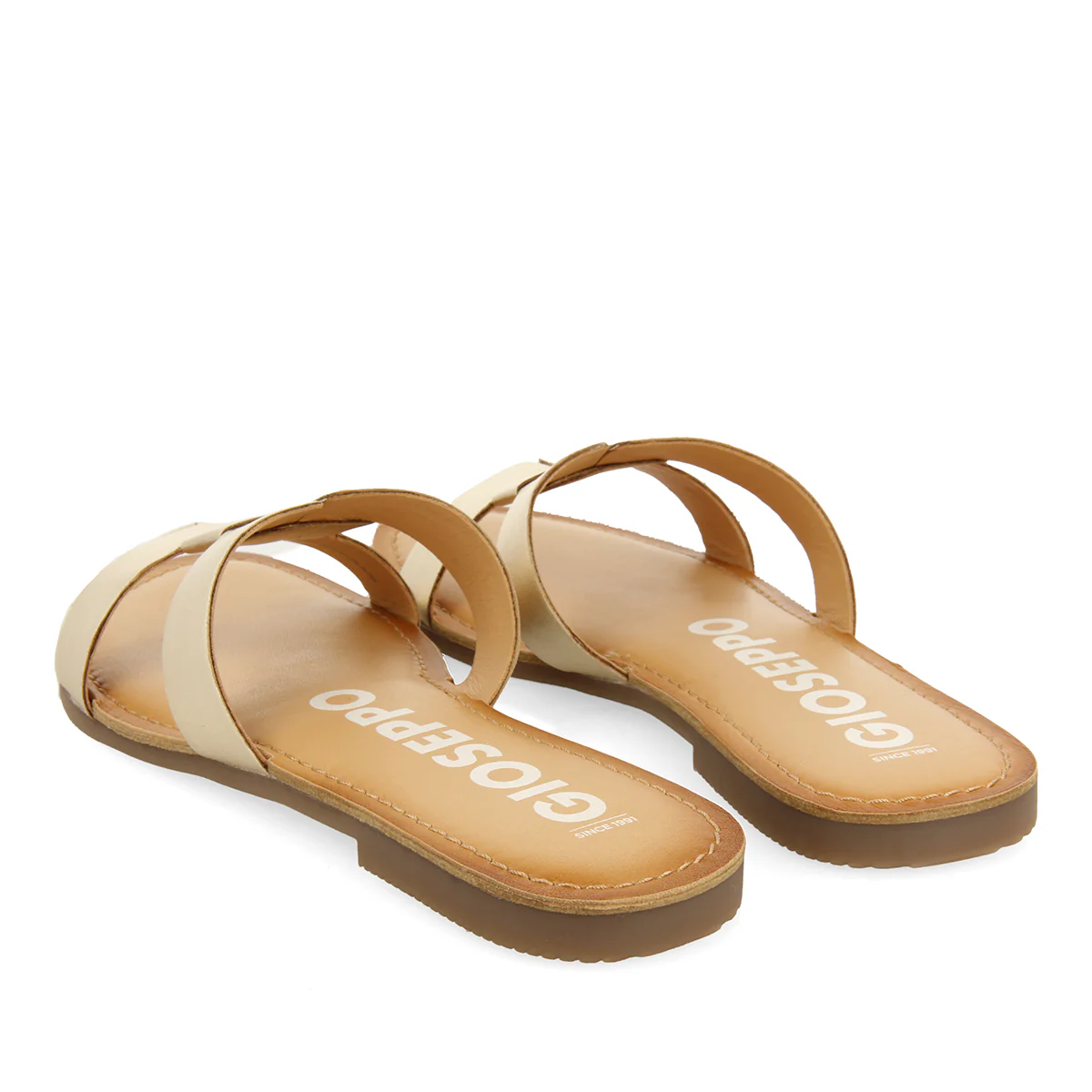 WOMEN'S GOLD LEATHER SLIDE SANDALS - Image 3