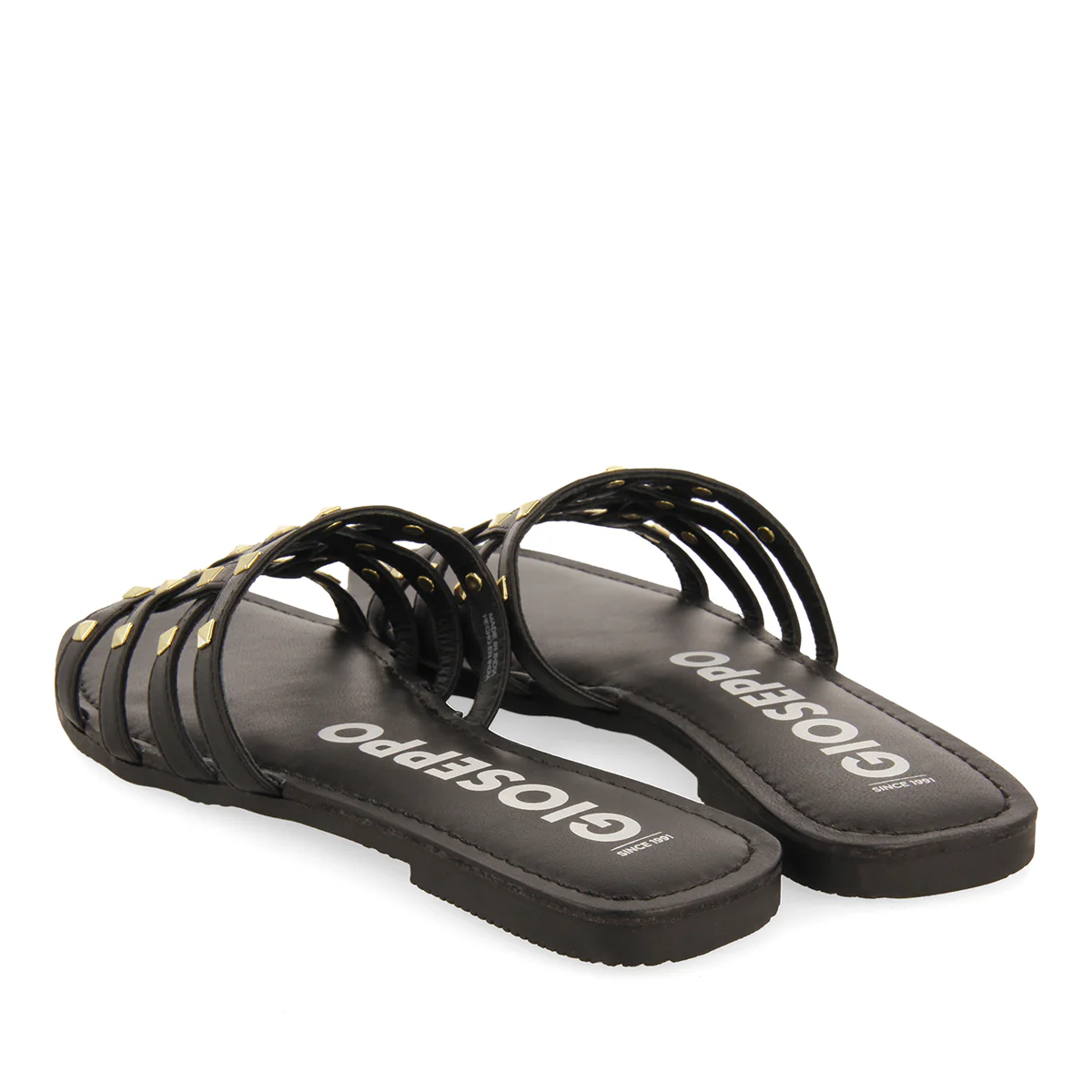 WOMEN'S BLACK LEATHER SPADE SANDALS WITH STUDS - Image 3
