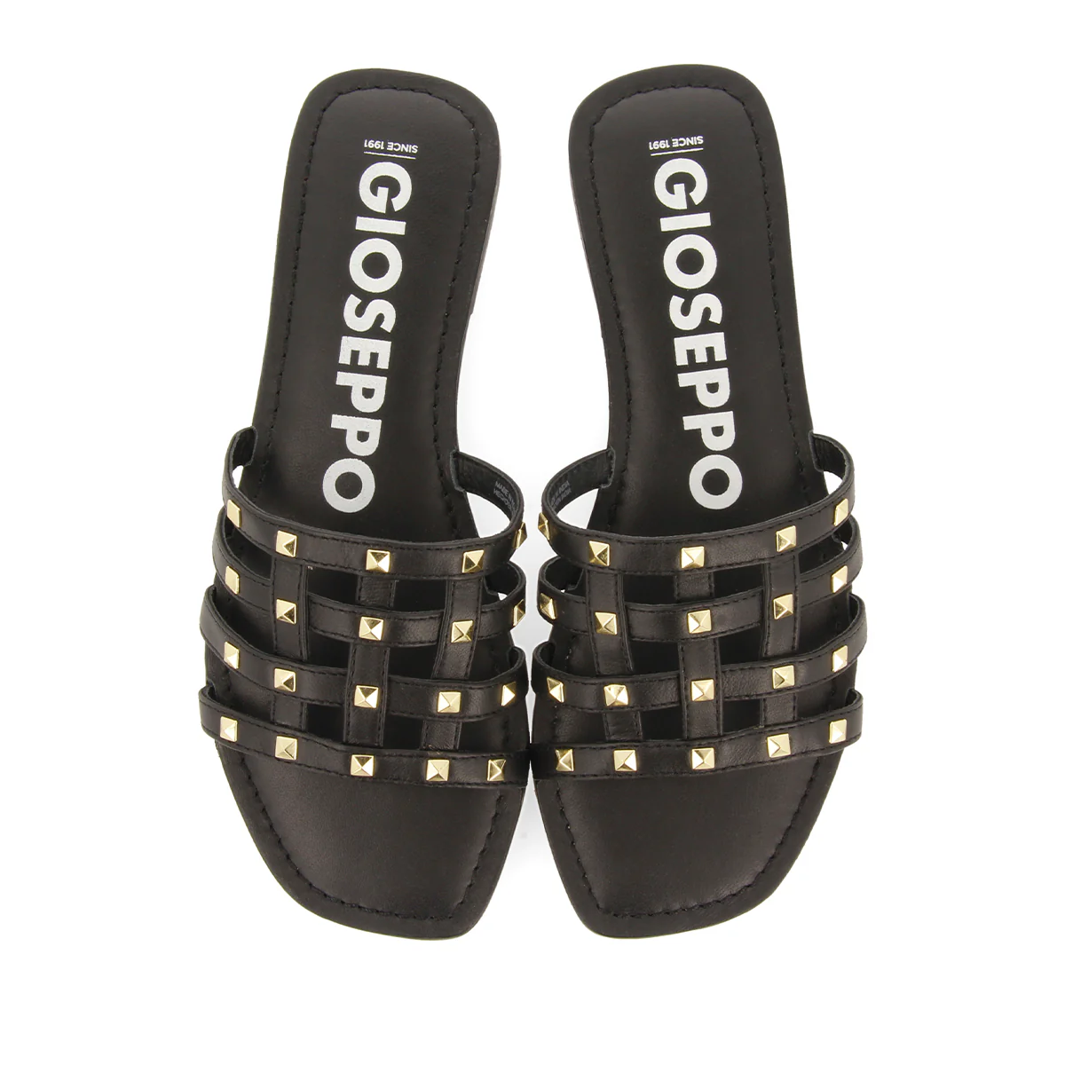 WOMEN'S BLACK LEATHER SPADE SANDALS WITH STUDS - Image 4