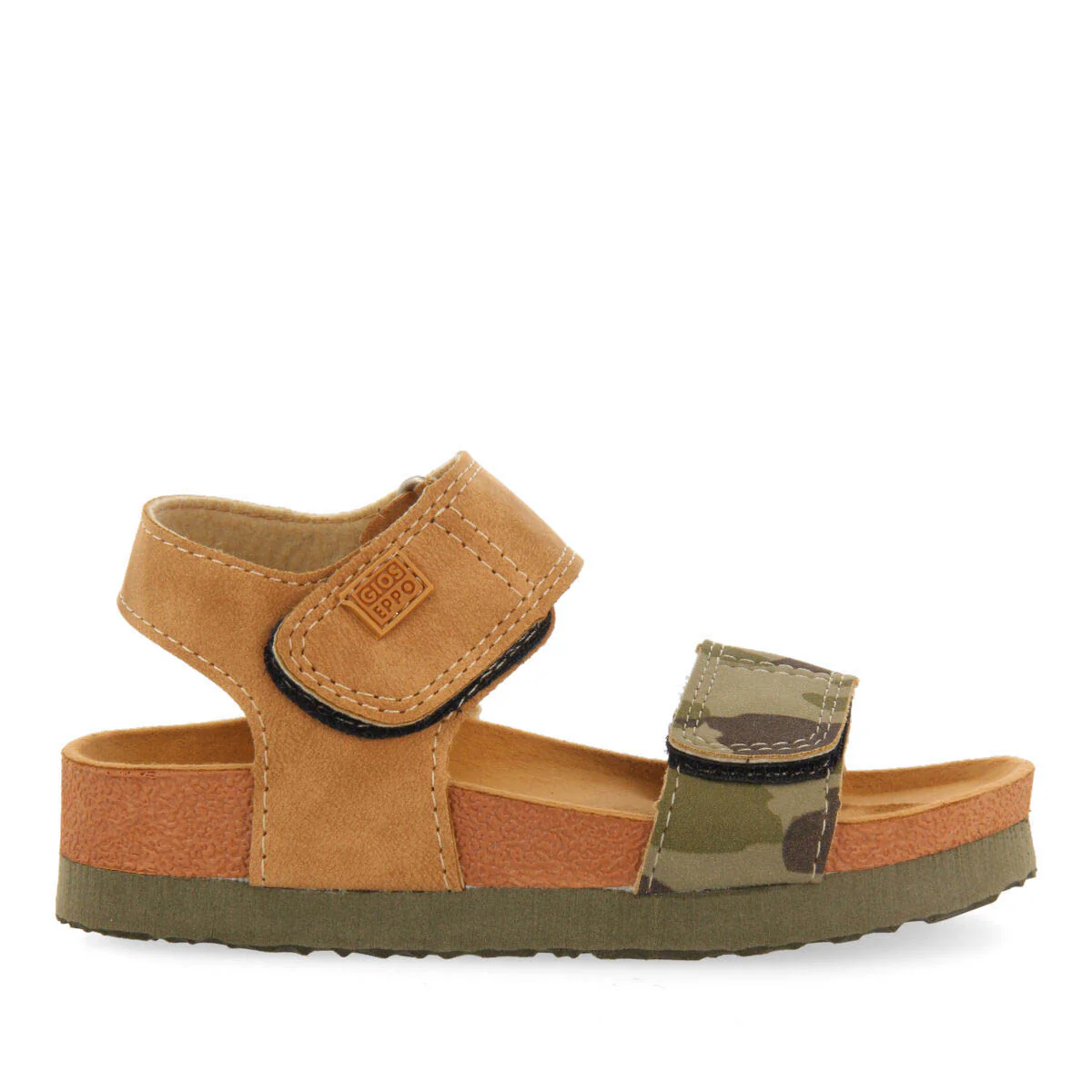 Abat boys khaki and camouflagerint footbed sandals