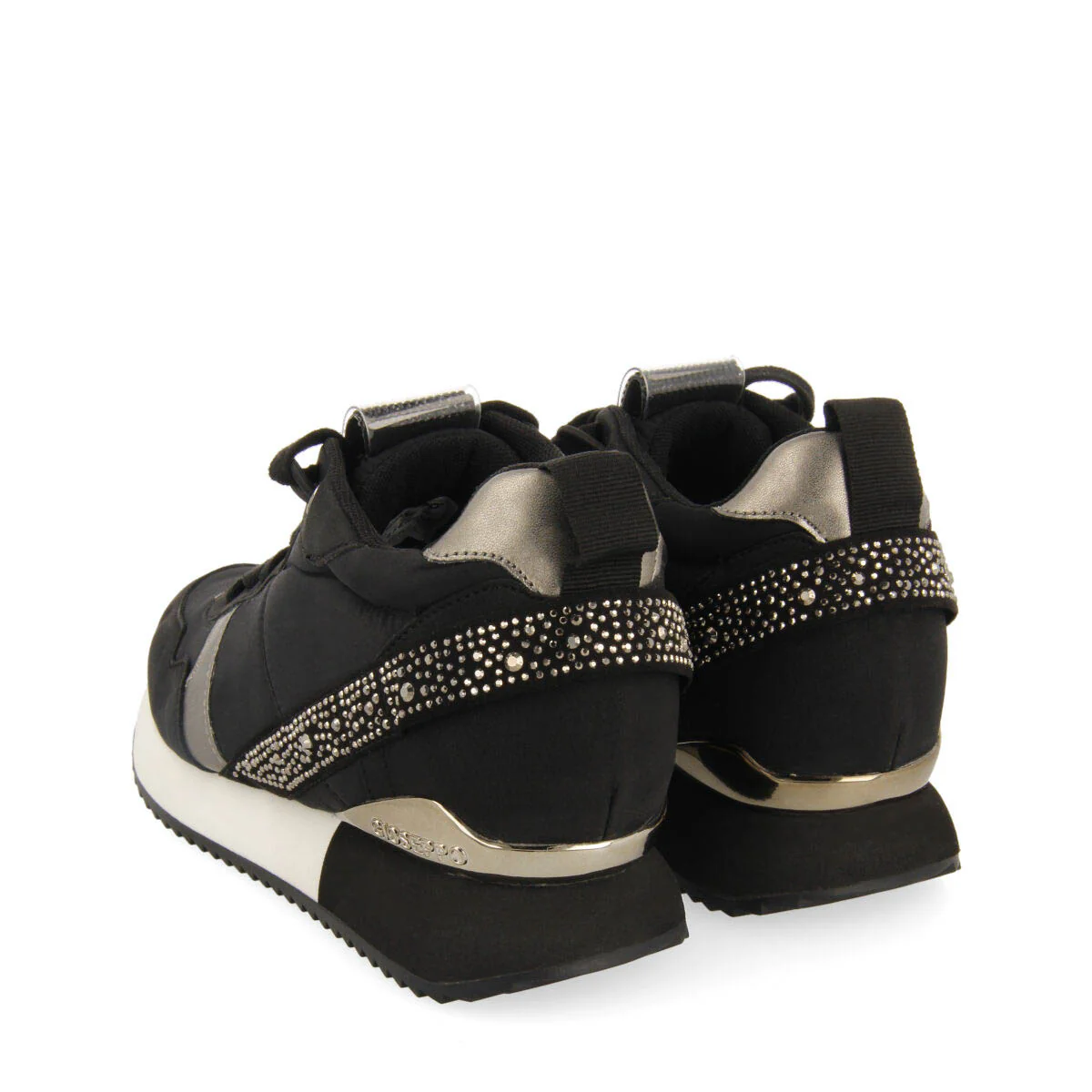 Allanton women's black monochrome sneakers with inner wedges and crystals - Image 4