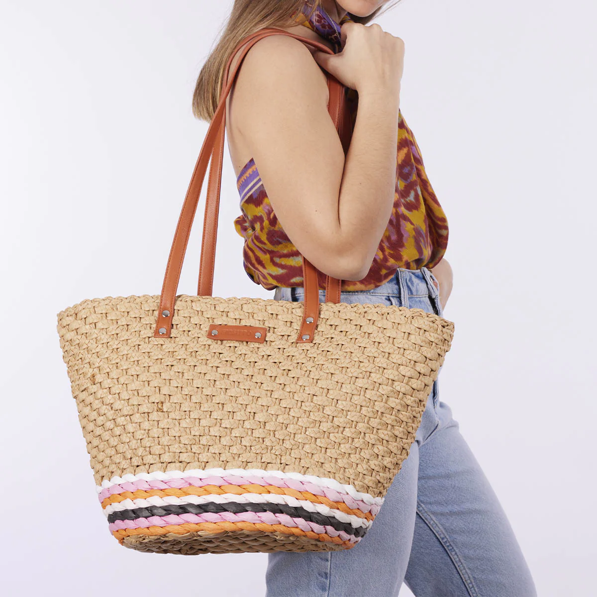 Andelu women's multicoloured natural raffia straw bag - Image 2