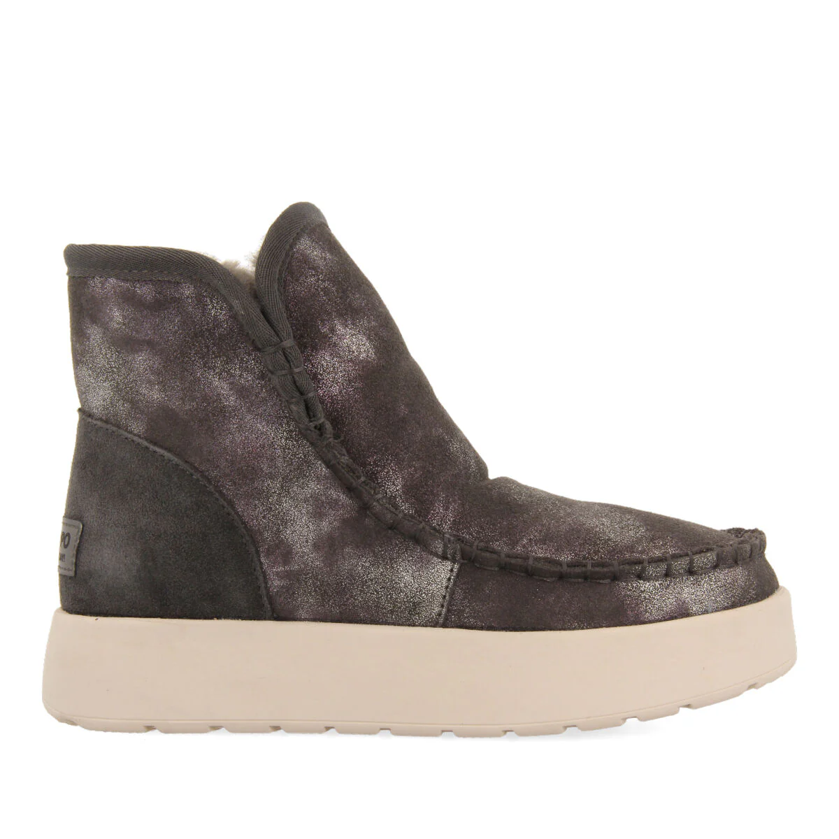 Annan women's metallic grey split-suede shearling boots