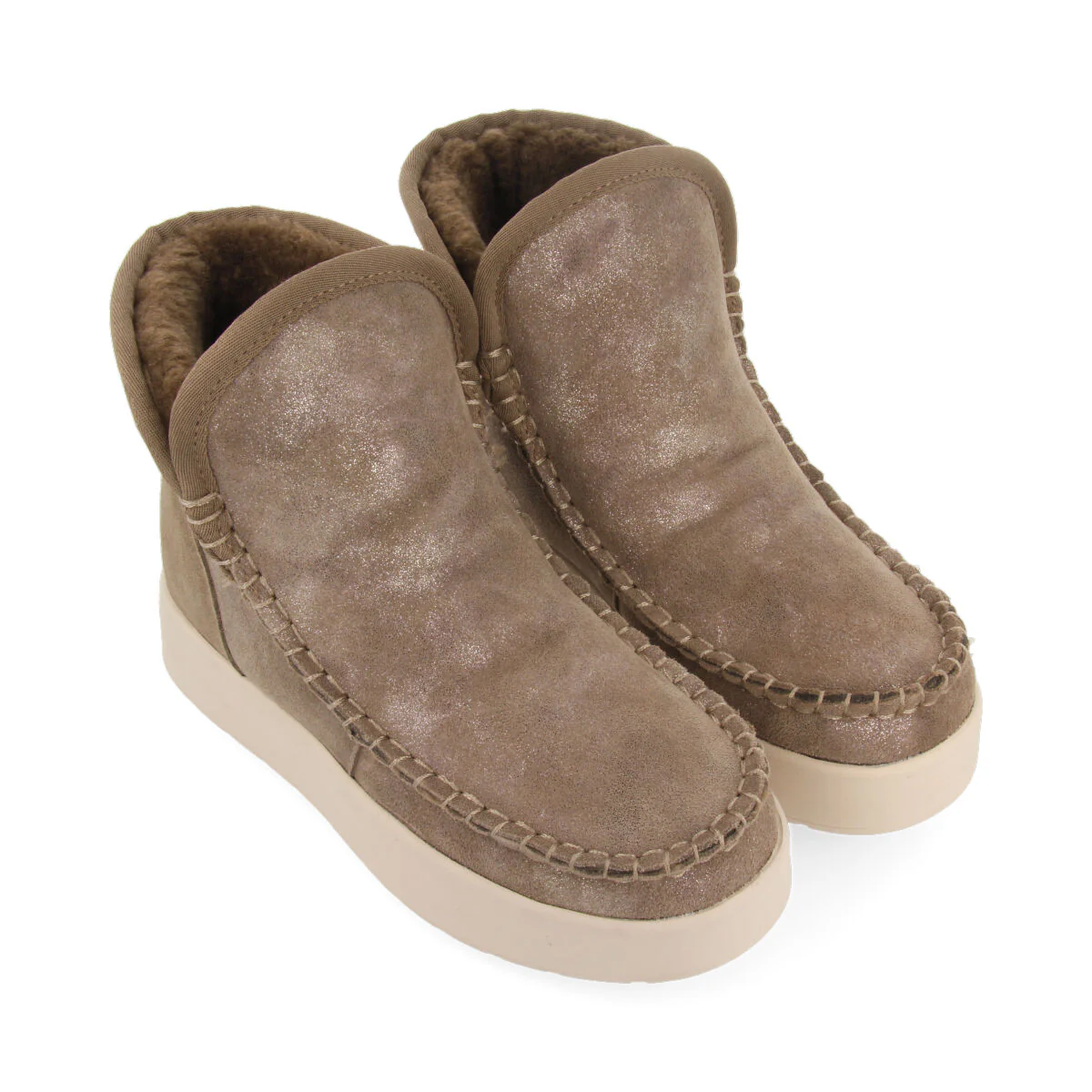 Annan women's metallic taupe split-suede shearling boots - Image 3