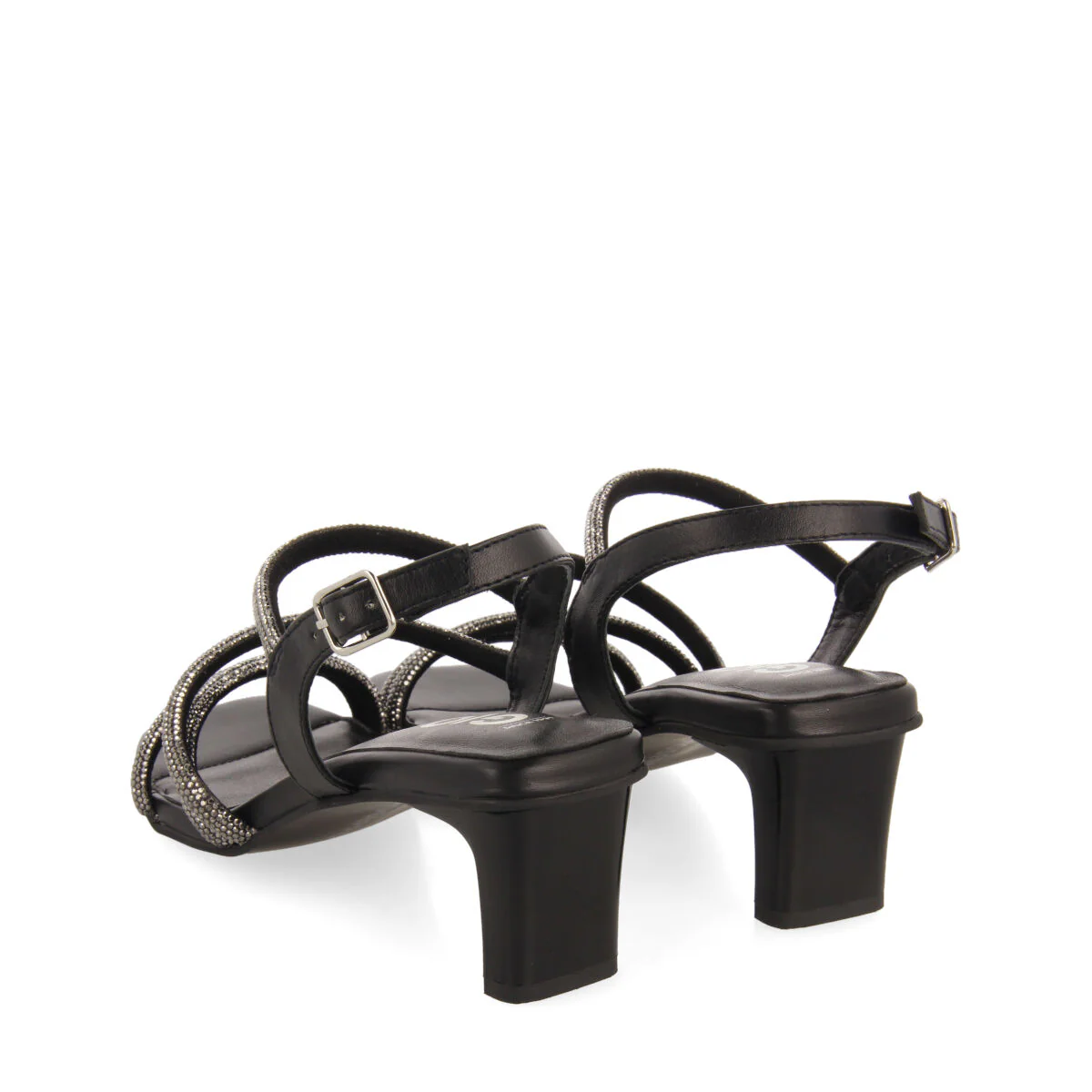 Arapua women's black leather sandals with heels and rhinestone straps - Image 4