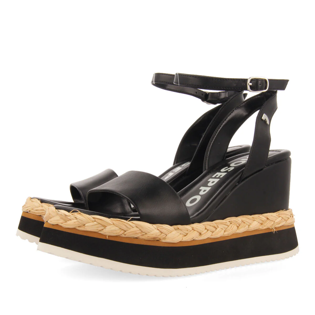 Arniquet women's black wedges with decorative braiding - Image 2