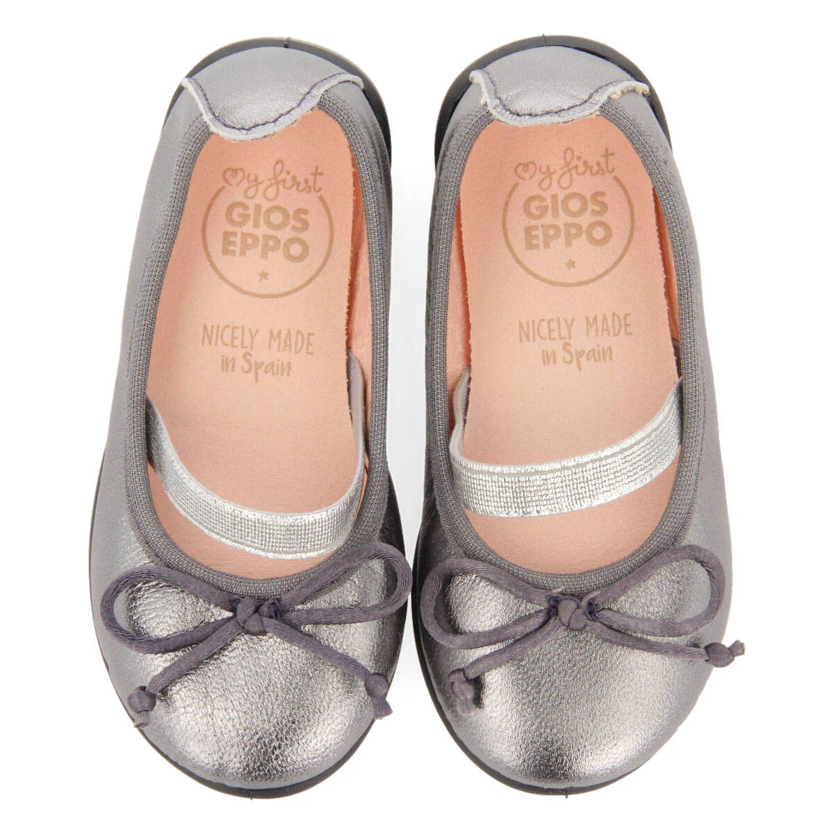 Arnoya girls' dark silver leather ballet flats - Image 3