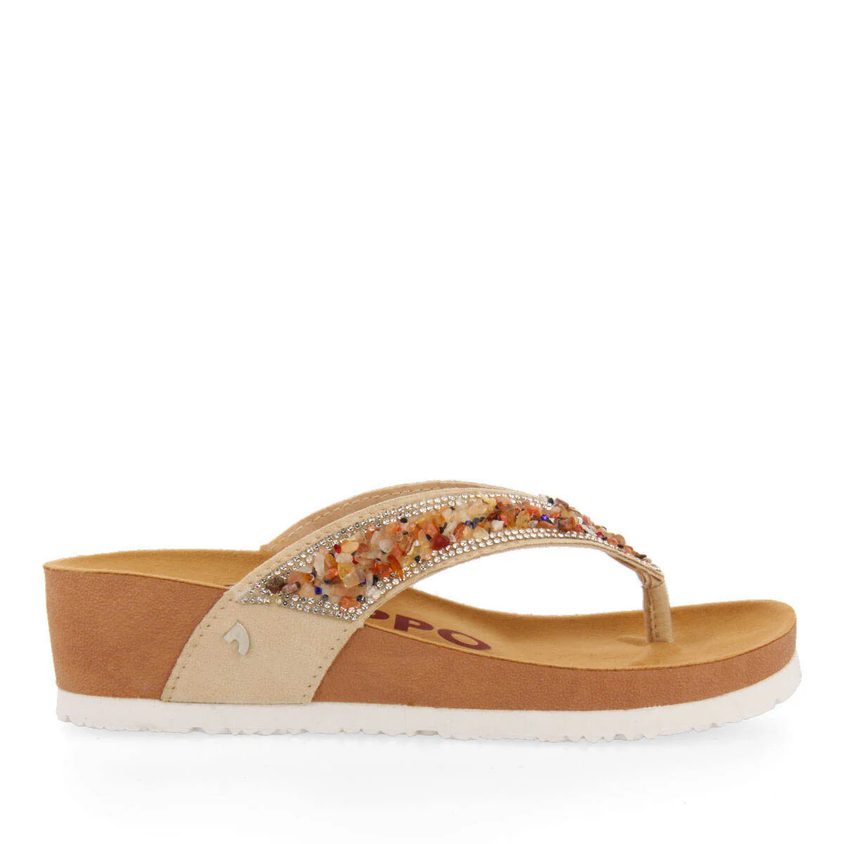 Athis women's beige footbed wedges with decorative multicoloured stones