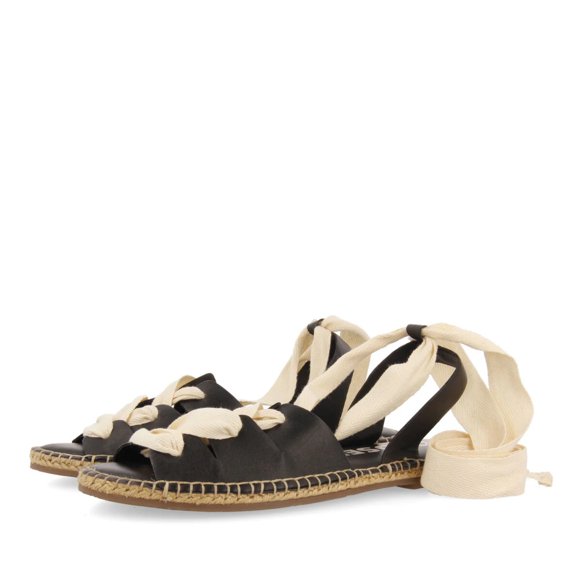 Atibaia women's black leather espadrilles with ties - Image 2