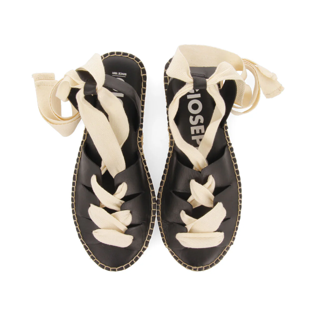 Atibaia women's black leather espadrilles with ties - Image 3