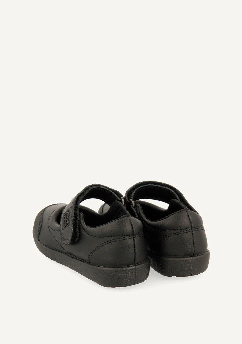 BLACK LEATHER BALLERINA-STYLE SCHOOL SHOES WITH ADJUSTABLE FASTENING LAMBDA - Image 3