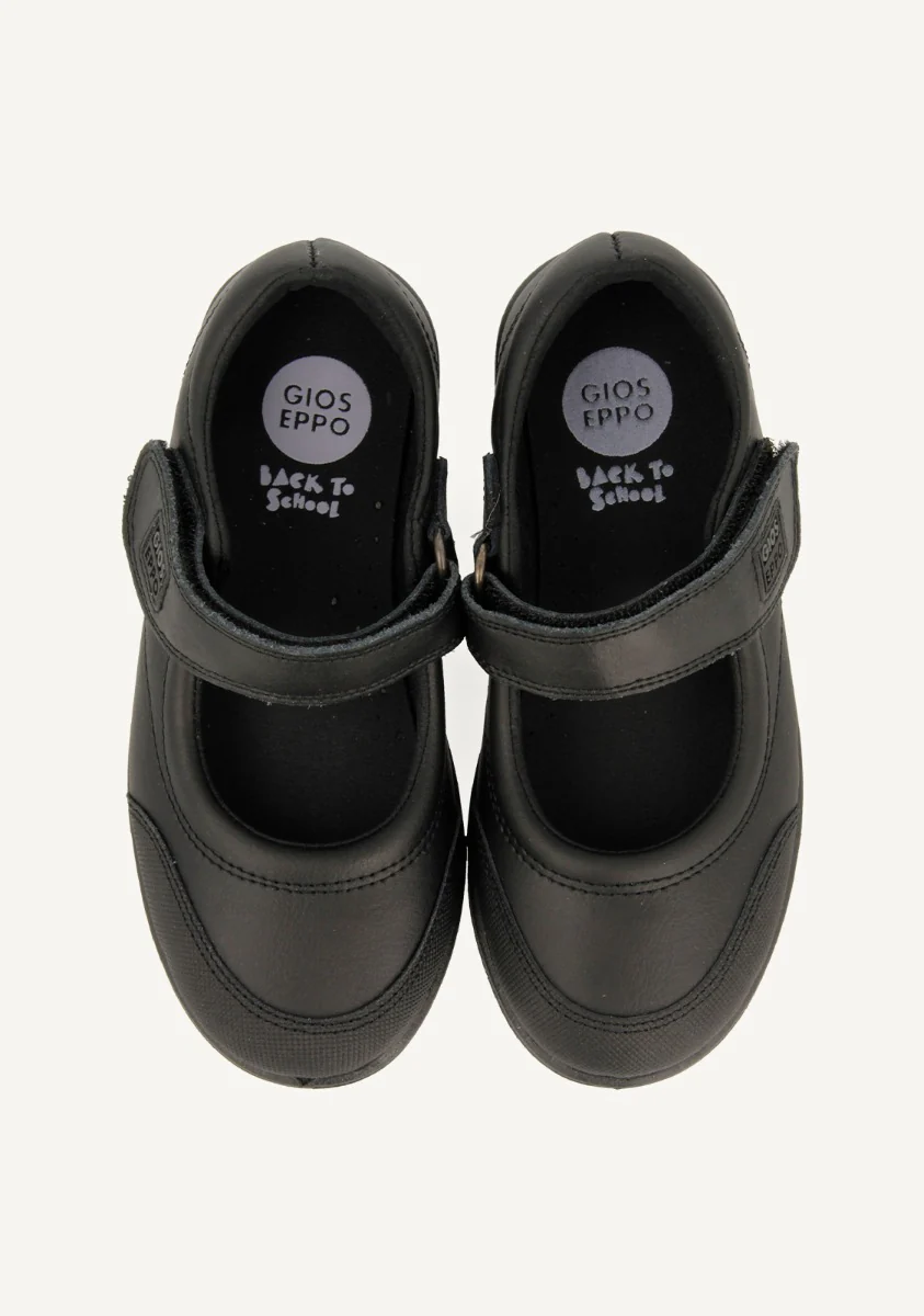 BLACK LEATHER BALLERINA-STYLE SCHOOL SHOES WITH ADJUSTABLE FASTENING LAMBDA - Image 4