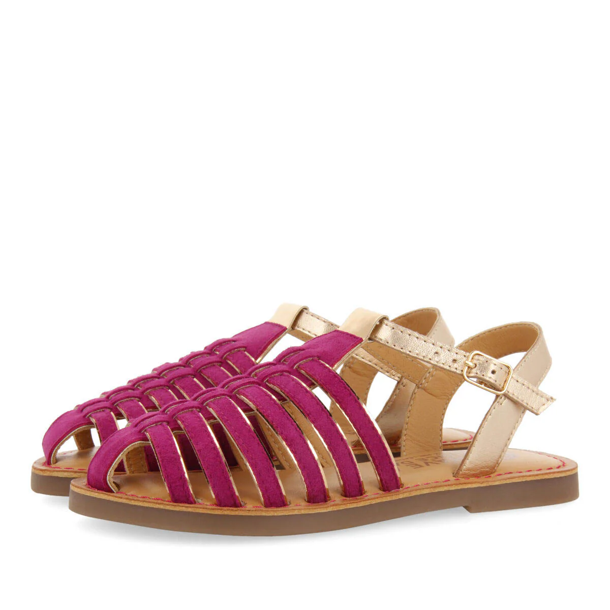 Baillif girls fuchsia leather multi strap sandals - Image 2