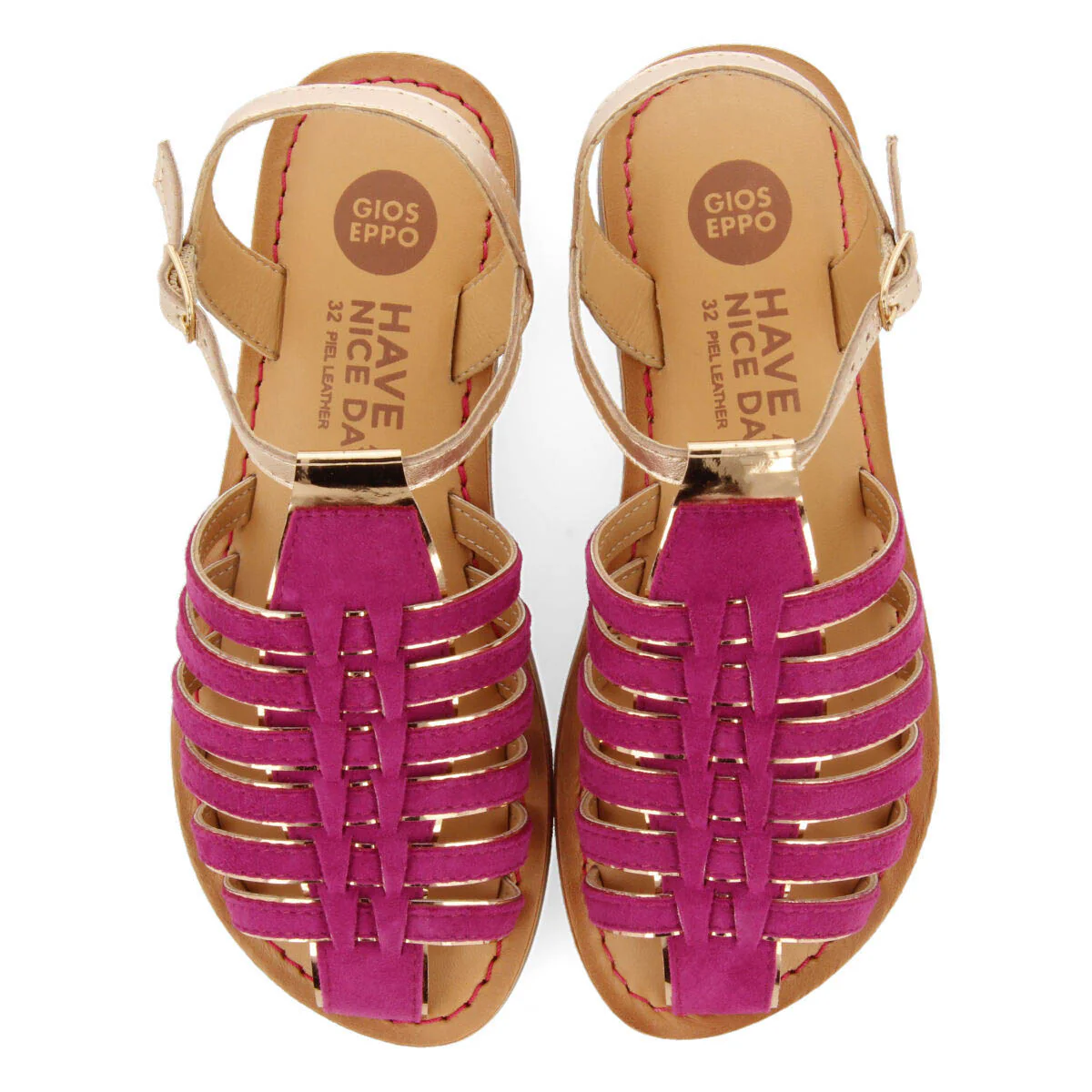 Baillif girls fuchsia leather multi strap sandals - Image 3