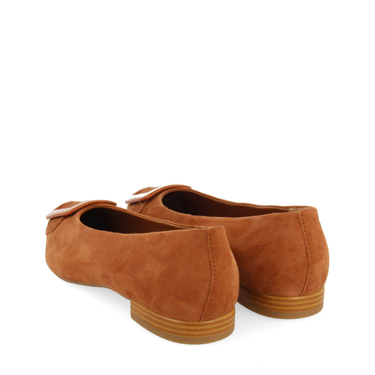Ballstad women's tan leather ballet flats with a patent buckle - Image 5