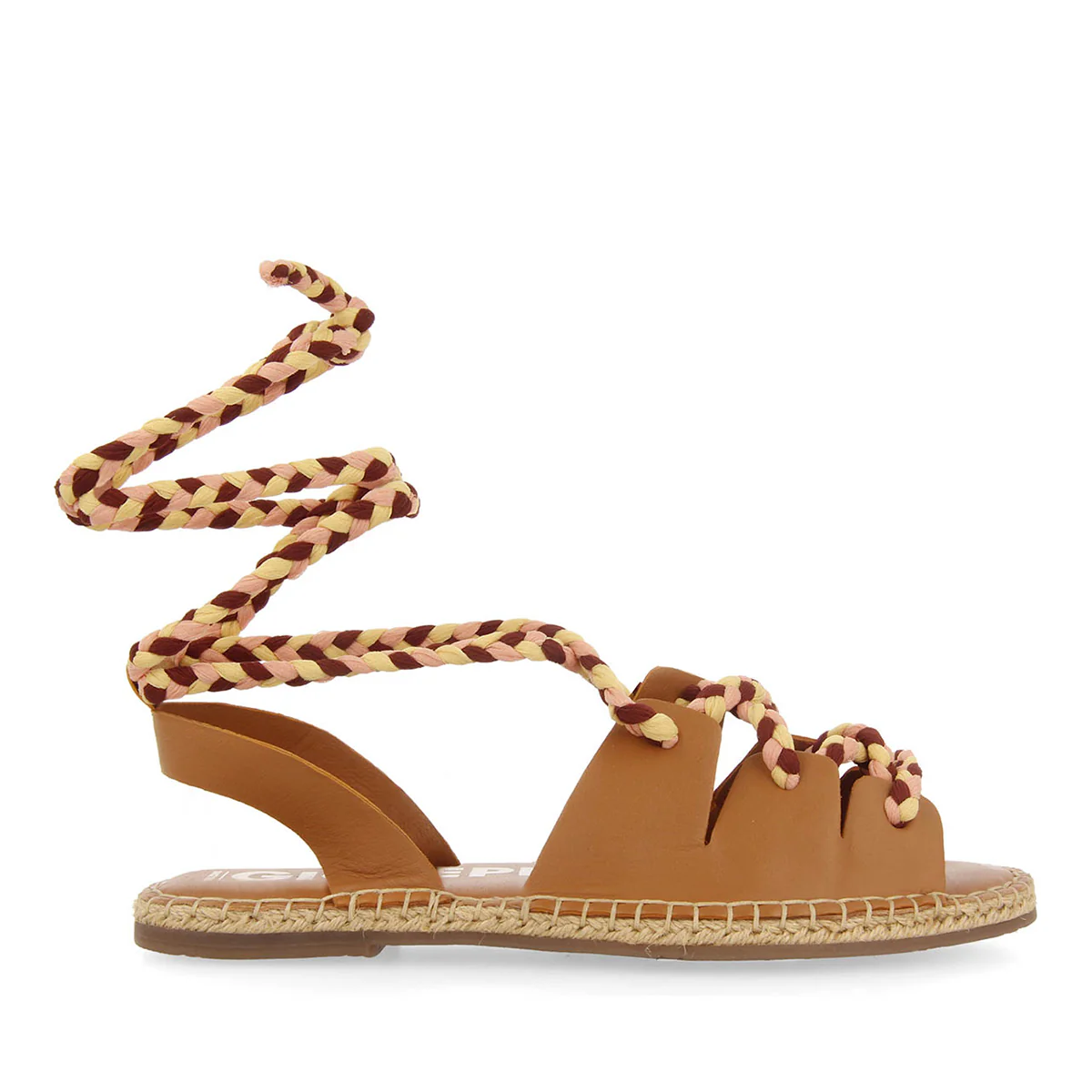 Bani women's tan leather espadrilles with braided ties