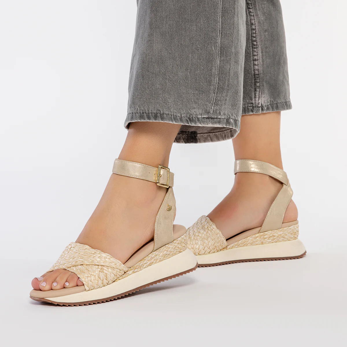 BEIGE and GOLD SPORTS SANDALS WITH WEDGE FOR WOMEN MEHAMA - Image 2