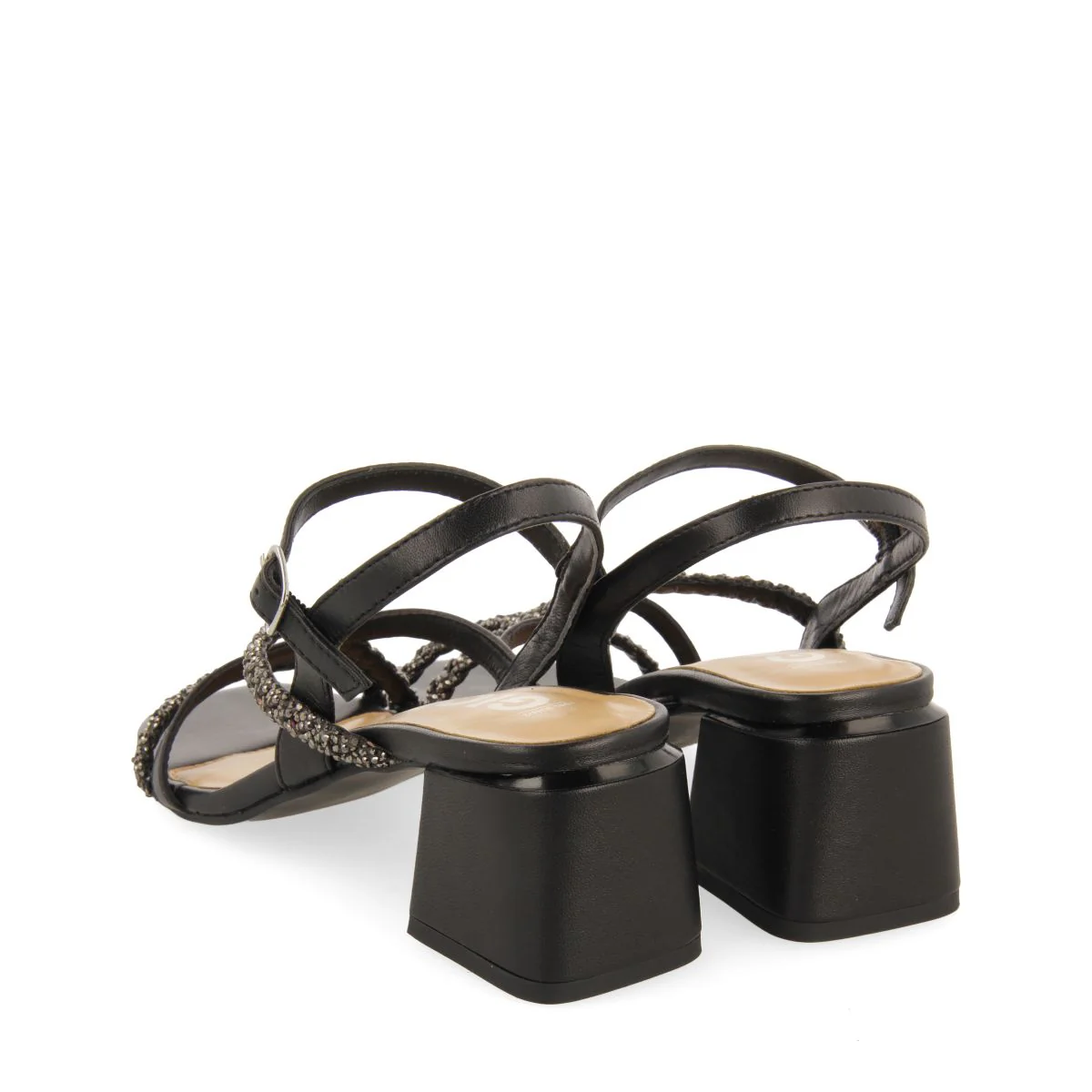 BLACK HEEL SANDALS WITH STRAPS AND RHINESTONE DETAILS FOR WOMEN NISCEMI - Image 3