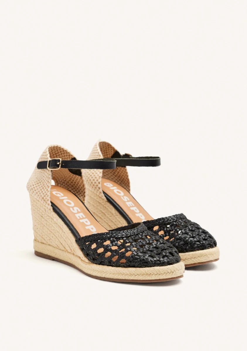 BLACK LEATHER BRAIDED WEDGE ESPADRILLES FOR WOMEN SERIGNAN - Image 2