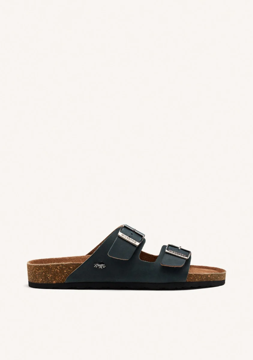 BLACK LEATHER SANDALS WITH BIO SOLE FOR MEN VIZZINI
