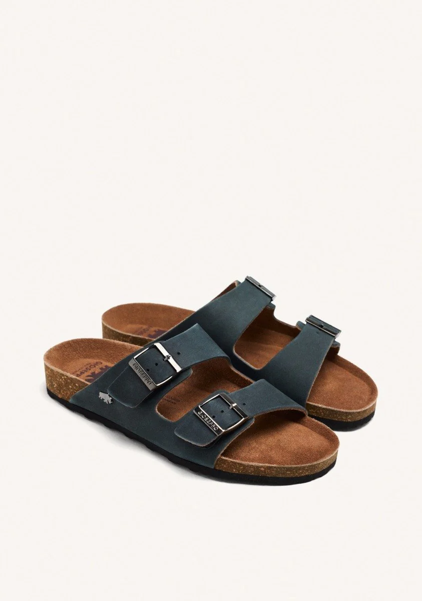 BLACK LEATHER SANDALS WITH BIO SOLE FOR MEN VIZZINI - Image 2