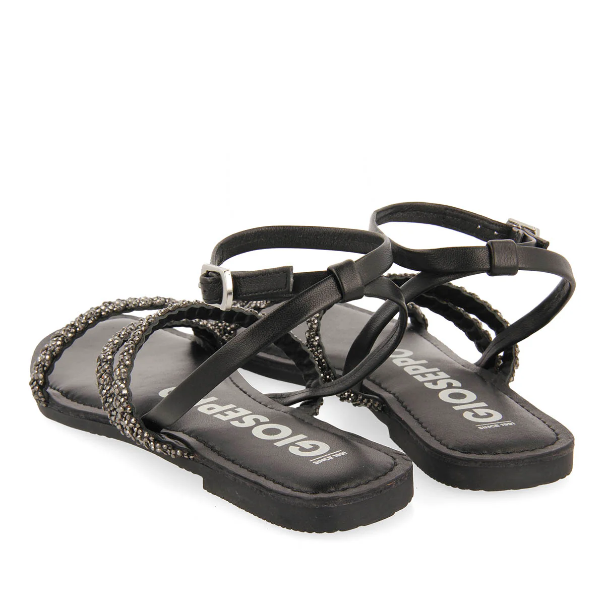 BLACK LEATHER SANDALS WITH EMBELLISHMENTS FOR WOMEN SORLINGAS - Image 3