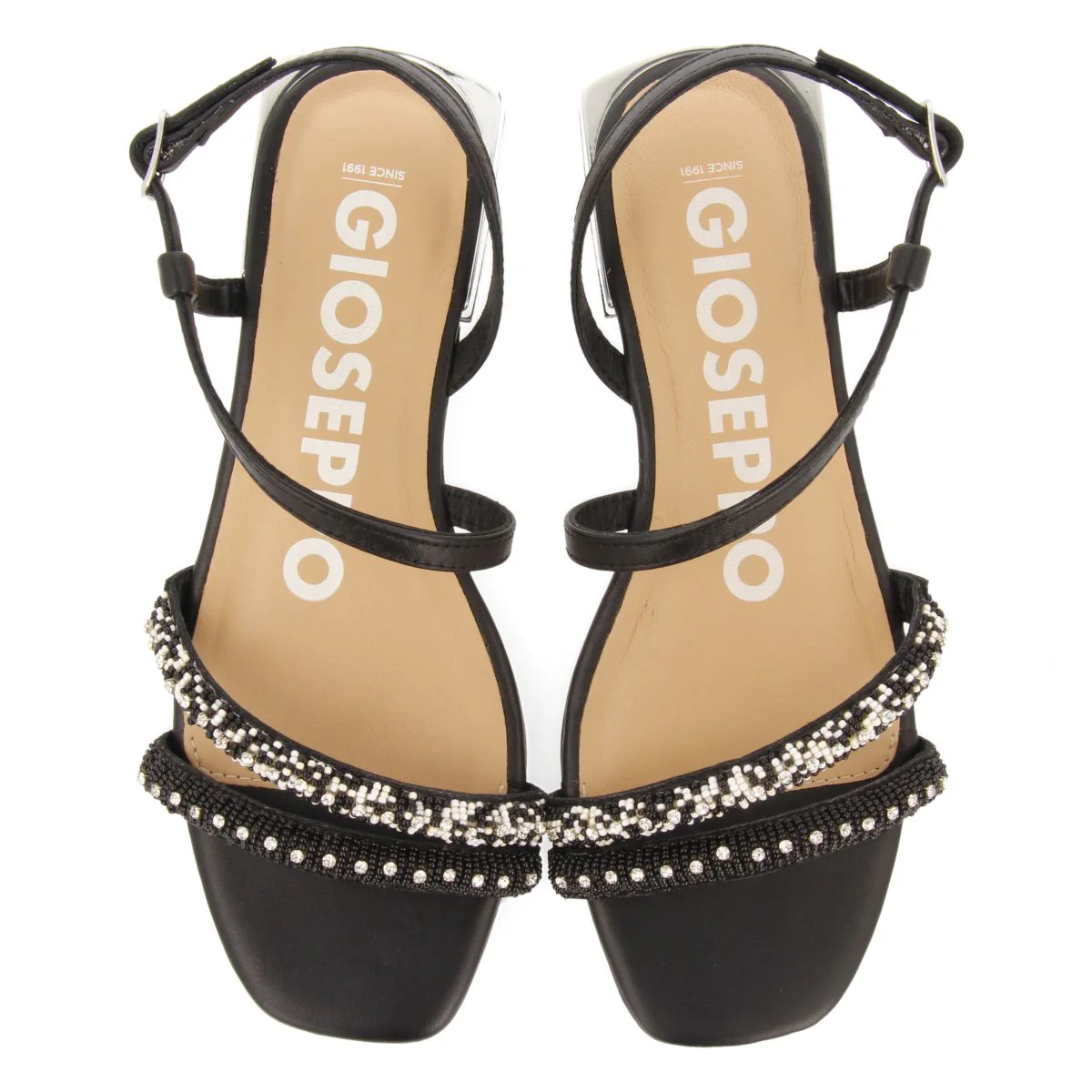 BLACK LEATHER SANDALS WITH STONES FOR WOMEN LANDKEY - Image 4
