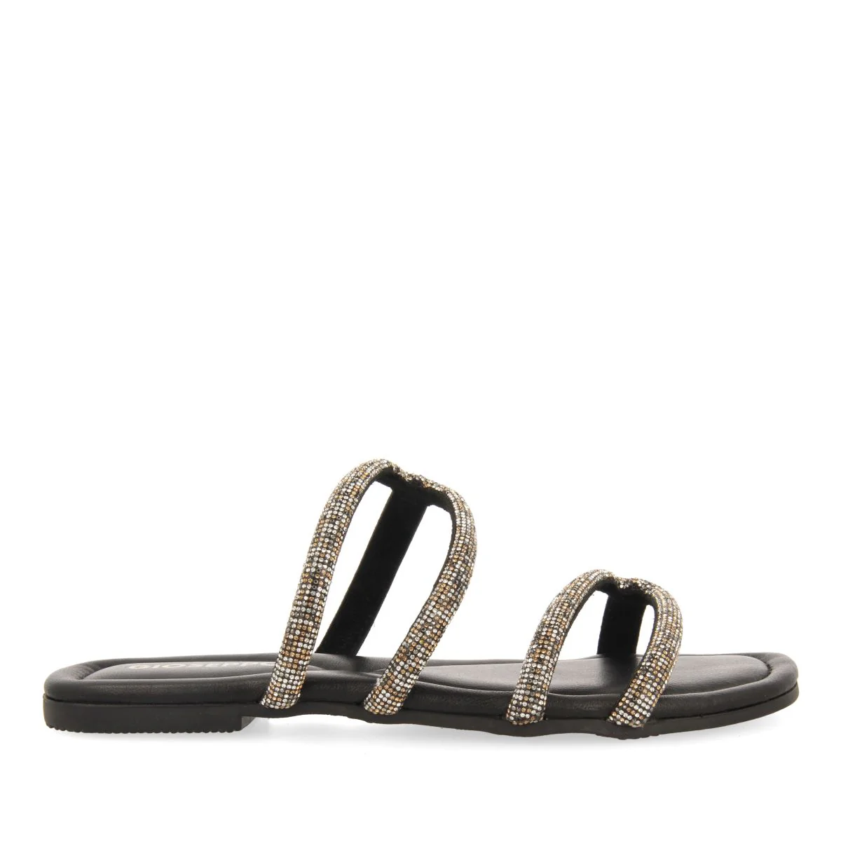 BLACK LEATHER SANDALS WITH STRAPS AND EMBELLISHMENTS FOR WOMEN BONIFAY