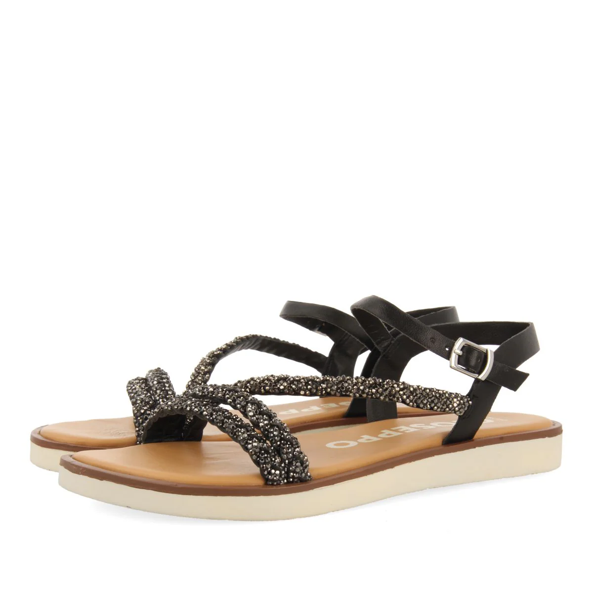BLACK LEATHER SANDALS WITH STRAPS AND EMBELLISHMENTS FOR WOMEN WALLOWA - Image 2
