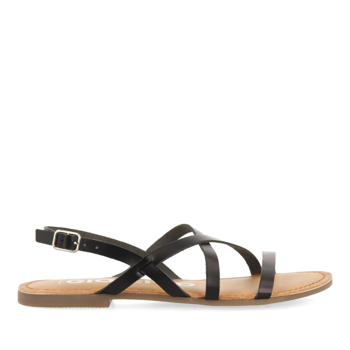 BLACK LEATHER SANDALS WITH THIN STRAPS FOR WOMEN DANIA