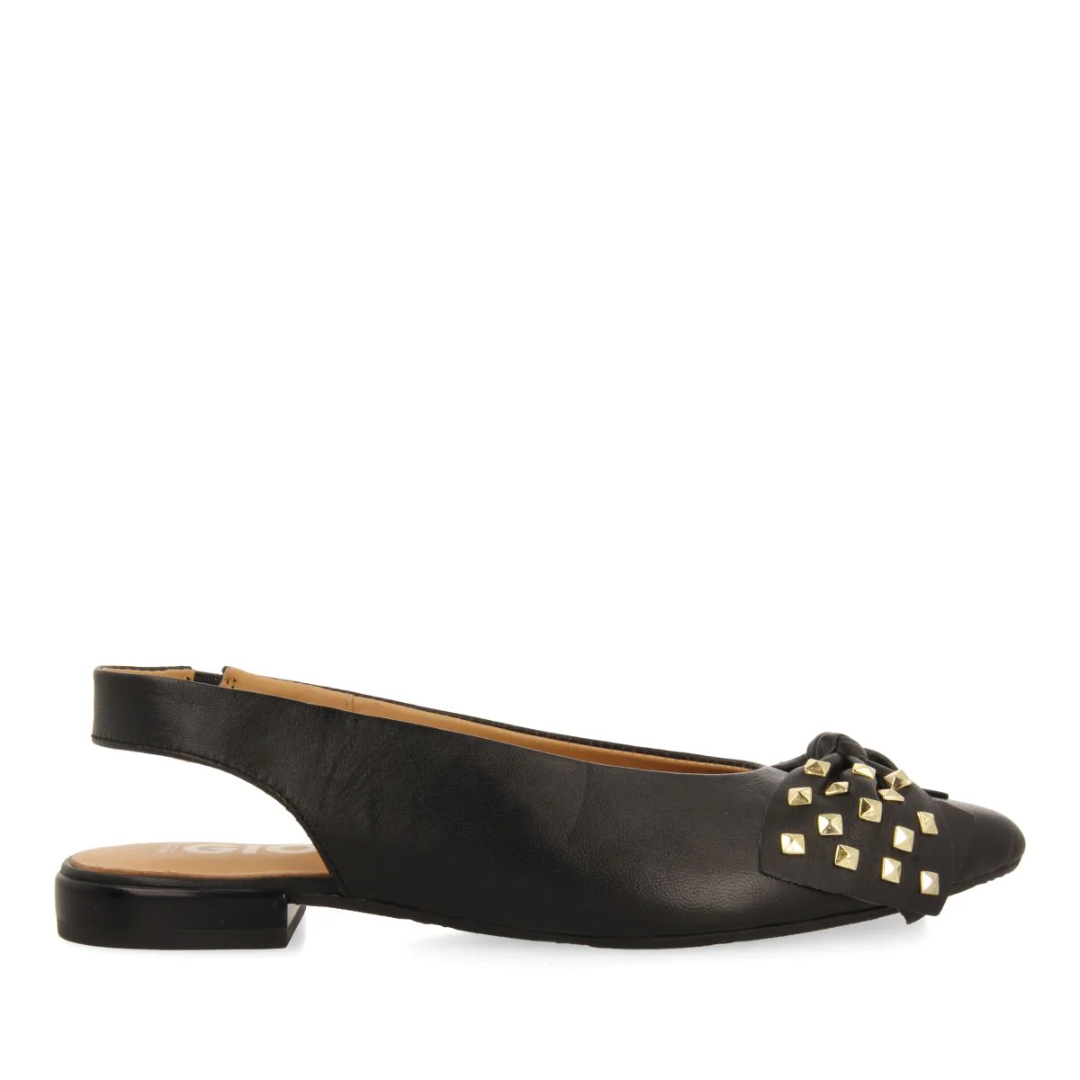 BLACK LEATHER UNHEELED BALLERINAS WITH BOW DETAIL FOR WOMEN KALLMET