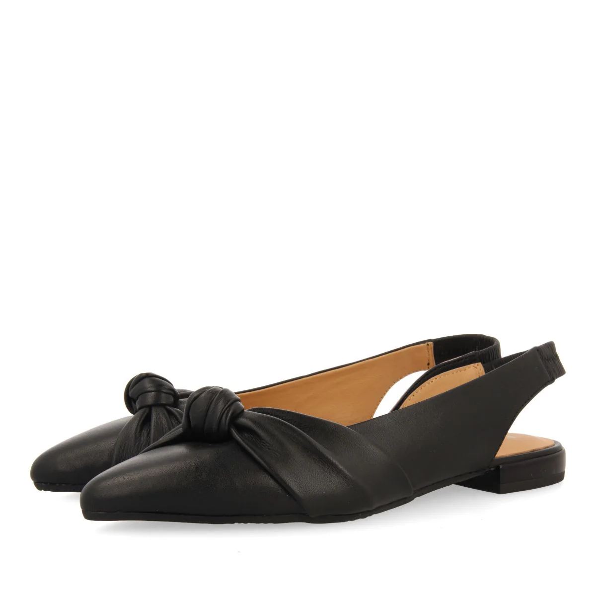 BLACK LEATHER UNHEELED BALLERINAS WITH KNOT DETAIL FOR WOMEN IBALLE - Image 3