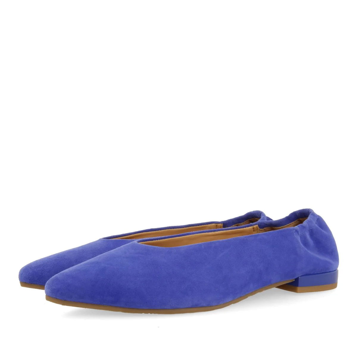 BLUE LEATHER BALLERINAS WITH POINTED TOE AND RUFFLED HEEL FOR WOMEN GAGEAC - Image 3