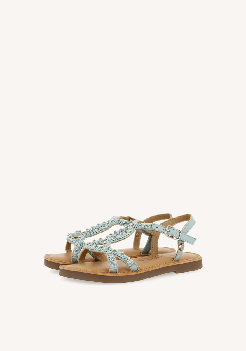 BLUE LEATHER SANDALS WITH BEAD EMBELLISHMENT FOR GIRL AND BOY LAZARAT - Image 2
